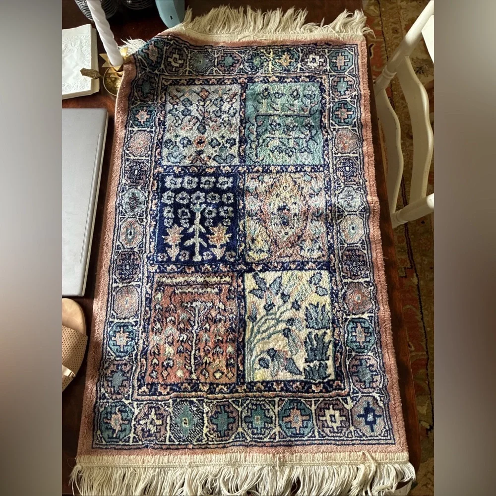 Vintage Patchwork Floral Area Rug - Blue, Teal & Pink 19”x30”